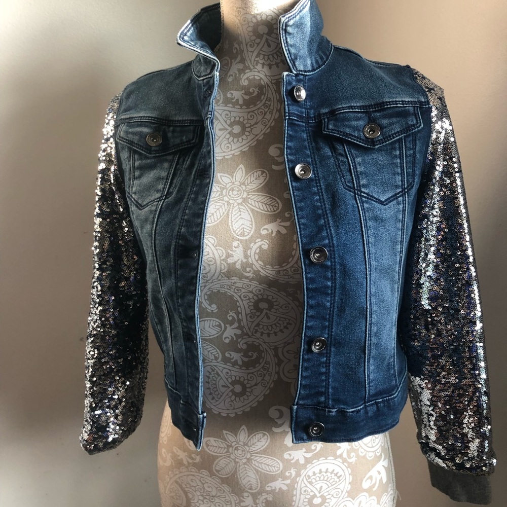 So brand girls denim jacket with sequins arms size 12